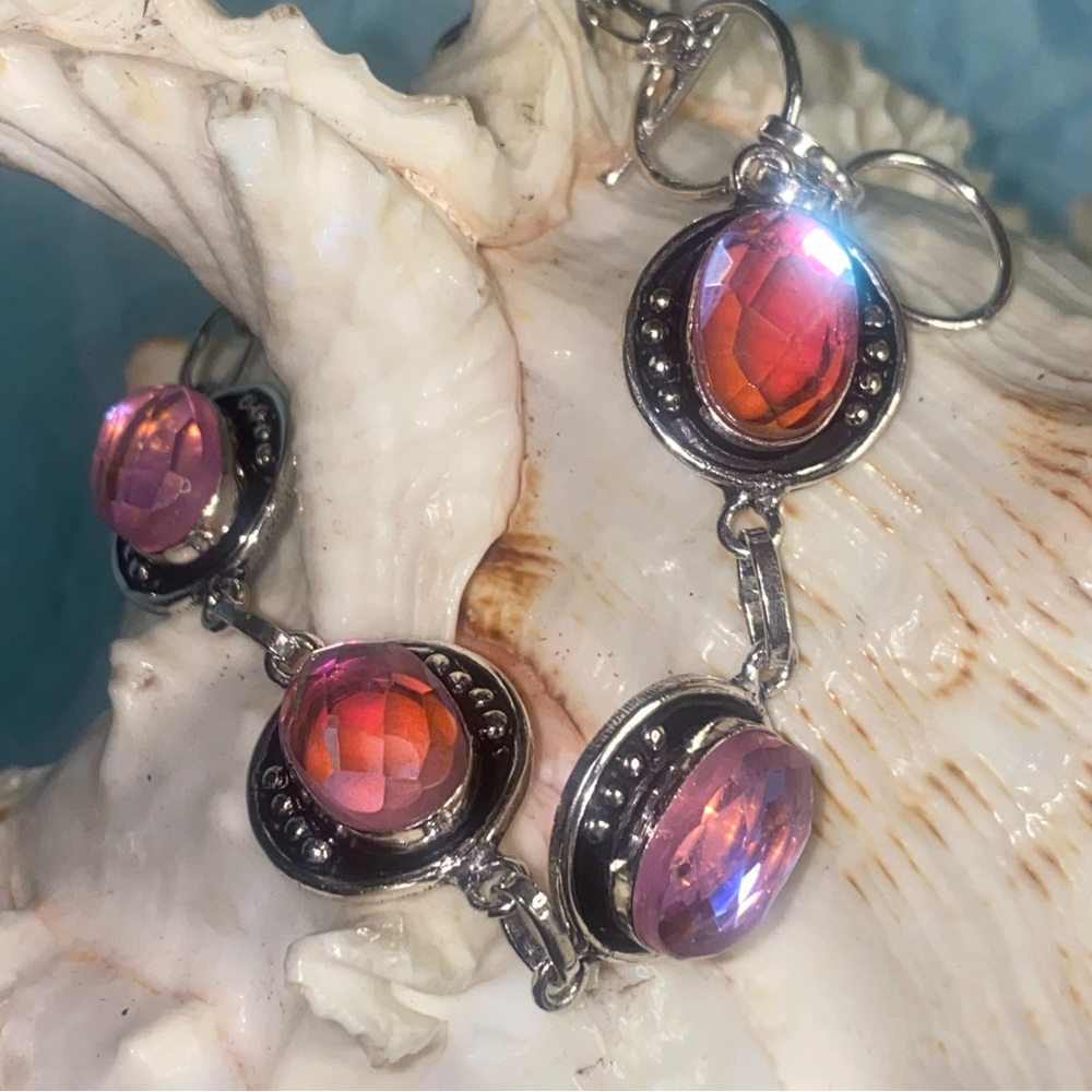 Sparkly Pink Rainbow Topaz vintage statement bracelet